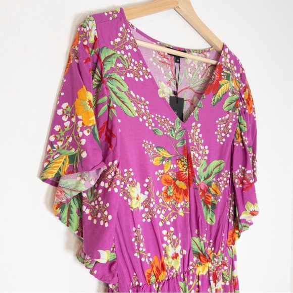 NWT Rachel Zoe Tropical Floral‎ Purple Ruffle Faux Wrap Blouse Top Size 3X - Picture 2 of 6
